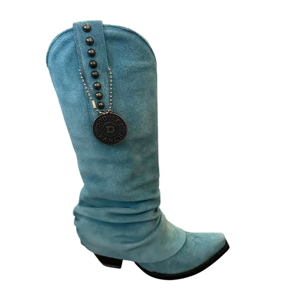Double D Ranch HIGHWAY HONEY BOOT BENTLEY BLUE BIRD PT SUEDE Rare Slouch SZ 7.5